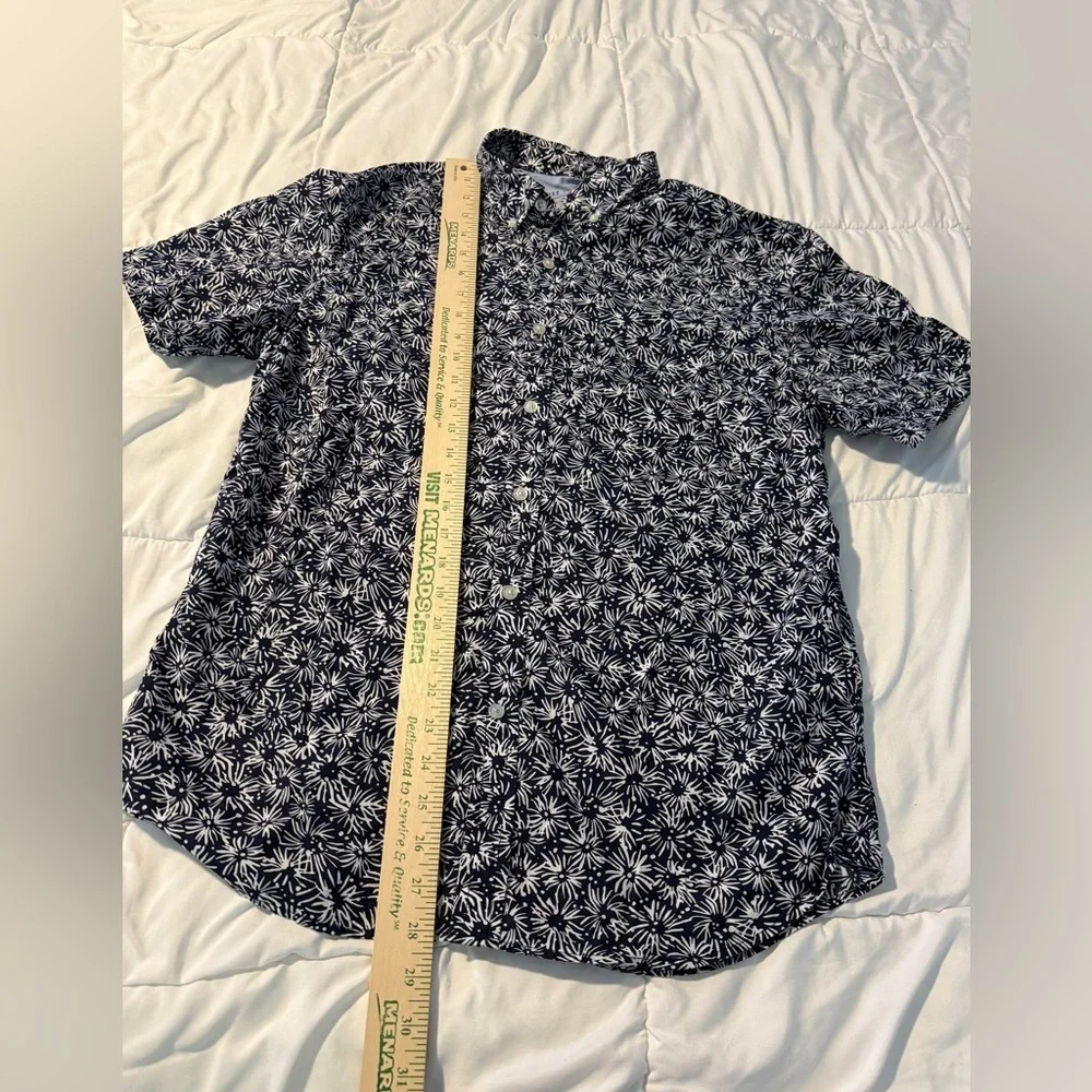 Banana Republic Men's m Slim-fit Luxe Poplin Shirt Navy white Fourth of July EUC